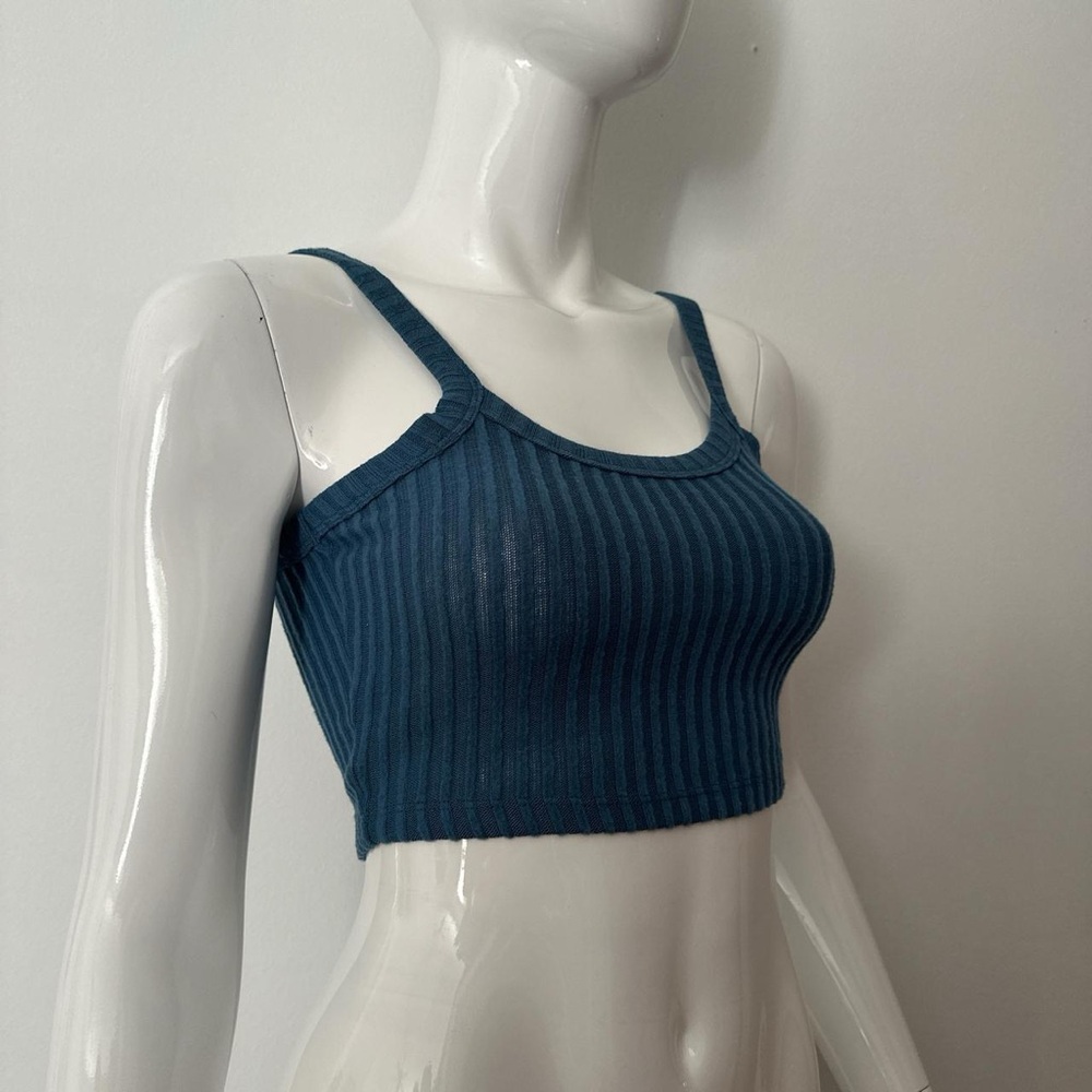 nordstrom blue ribbed cropped tank top